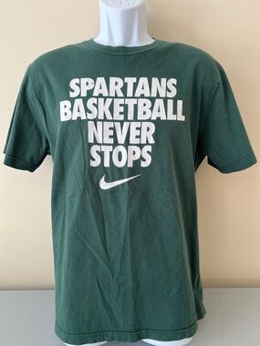 Nike Green Michigan State University MSU Spartans Basketball Tee w White Print